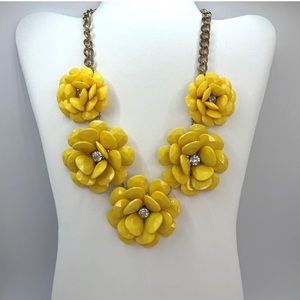 Vintage Large Yellow Flower Necklace with Rhinestone Center J Crew